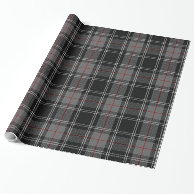 Grauschwarzer Tartan Kariert Geschenkpapier (Ungerollt)