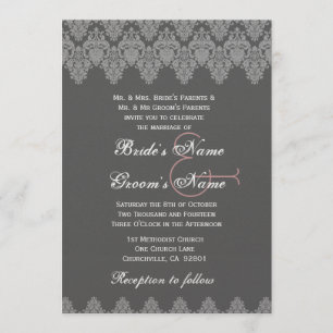 Grausilber Damask Hochzeitsmetall Einladung