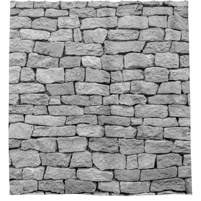 Grausteinmauer als abstrakter Hintergrund. Duschvorhang (Vorderseite)