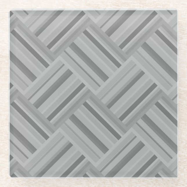 Graustreifen diagonales Webmuster Glasuntersetzer (Vorderseite)