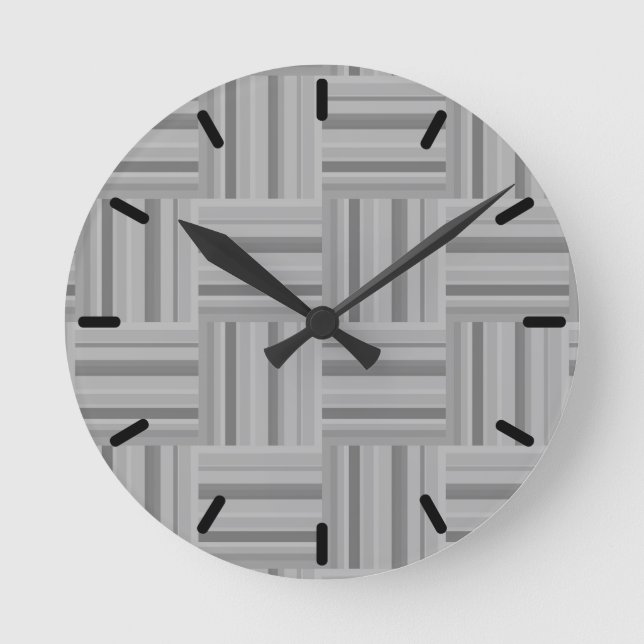 Graustreifen-Webmuster Runde Wanduhr (Vorderseite)