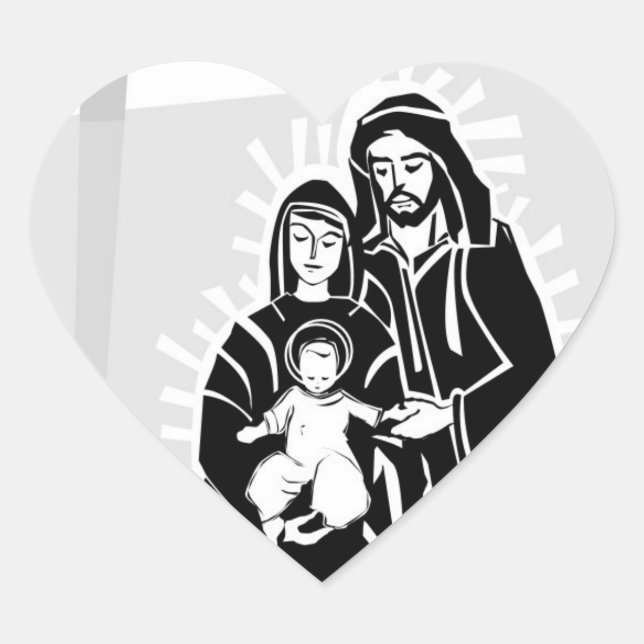 Graustufen-Baby Jesus, Mary und Joseph Wedding Hea Herz-Aufkleber (Vorderseite)