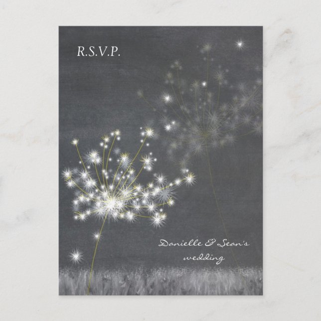 Graustufen-Dandelions Wedding RSVP Einladungspostkarte (Vorderseite)