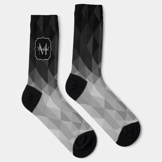 Graustufen-Dreieck-Geometrie, graues Muster Monogr Socken (Rechts)