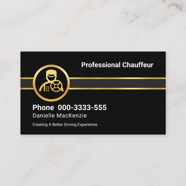 Graustufen Gold Chauffeur Lines Visitenkarte (Vorderseite)