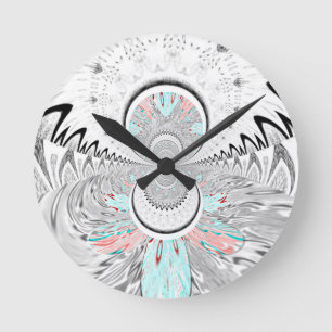 Graustufen Kaleidoskop Art Print Runde Wanduhr