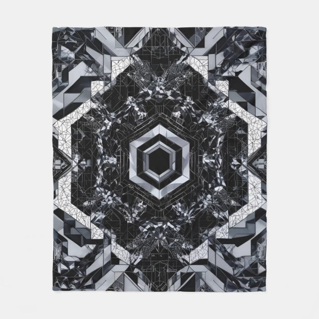Graustufen-Kristall: Geometrisches Hexagon H-116 Fleecedecke (Vorderseite)