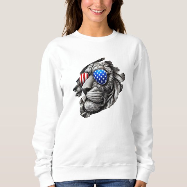 Graustufen Lion Art mit amerikanischer Flag Sonnen Sweatshirt (Vorderseite)