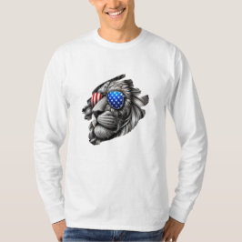 Graustufen Lion Art mit amerikanischer Flag Sonnen T-Shirt