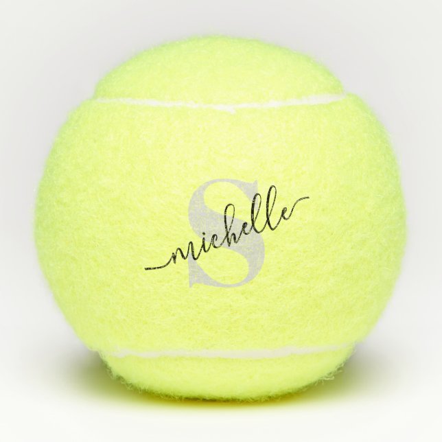 Graustufen-Script-Modern-Monogramm-Personalisiert Tennisbälle (Vorderseite)