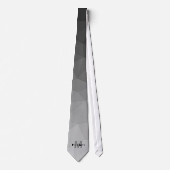 Graustufengeometrie Maschenmuster Monogramm Krawatte (Vorderseite)