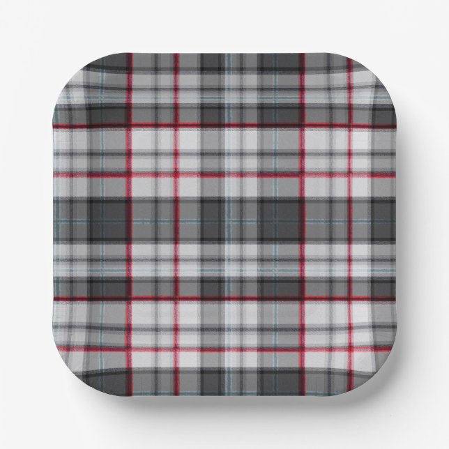 Grautexturierte Tartan kariert Pappteller (Vorderseite)