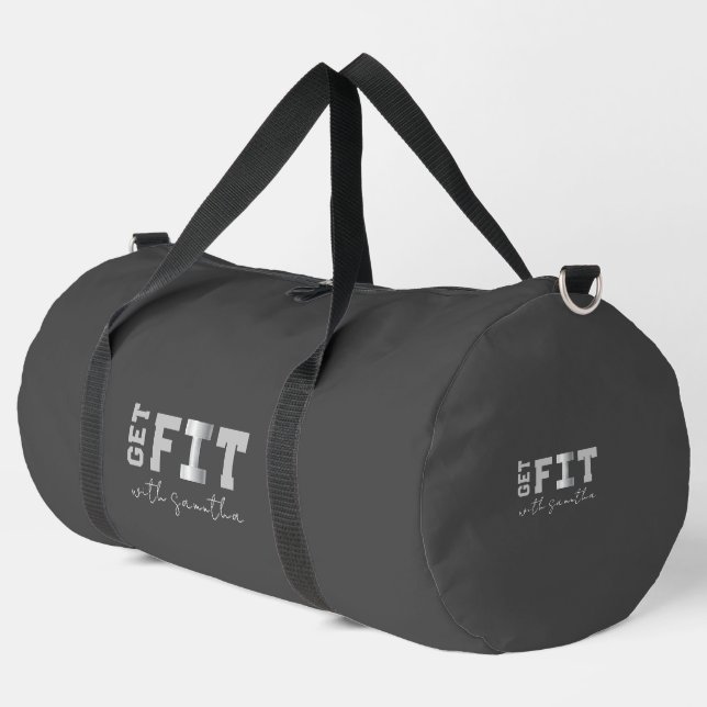 Grautöne erhalten Fitness-Dumbell-Logo Duffle Bag (Linke Ecke)