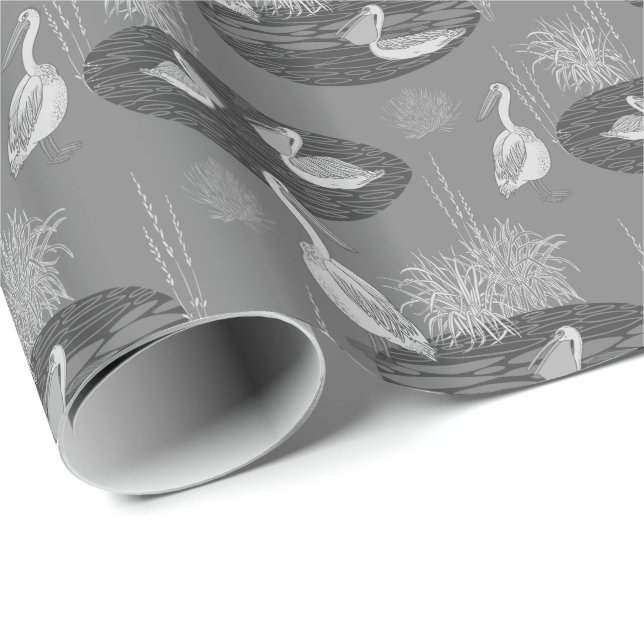Grautöne Niedliche Vogelmuster Geschenkpapier (Rolleneckpunkt)