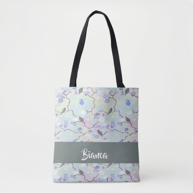 Grauvögel mit Blume Tasche (Vorderseite)