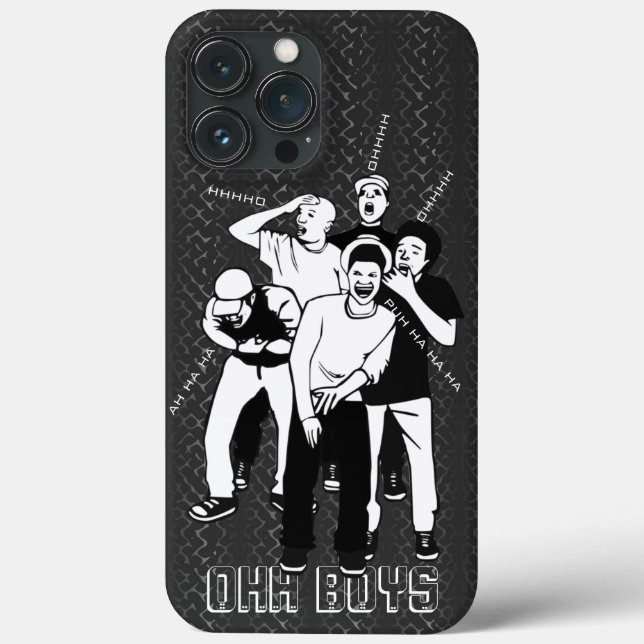 Grauweiß schwarz LAUGHING OHH BOYS Case-Mate iPhone Hülle (Rückseite)