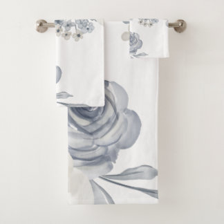 Grauweiße Floral Wasserfarbe Badhandtuch Set