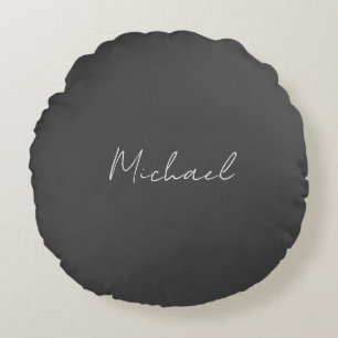 Grauweiße Handschrift Minimalistisch Ihren Namen Rundes Kissen