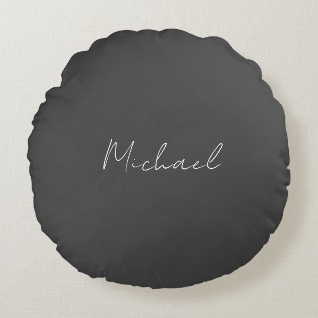 Grauweiße Handschrift Minimalistisch Ihren Namen Rundes Kissen (Vorderseite)