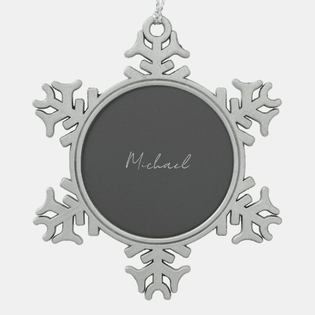 Grauweiße Handschrift Minimalistisch Ihren Namen Schneeflocken Zinn-Ornament (Vorderseite)