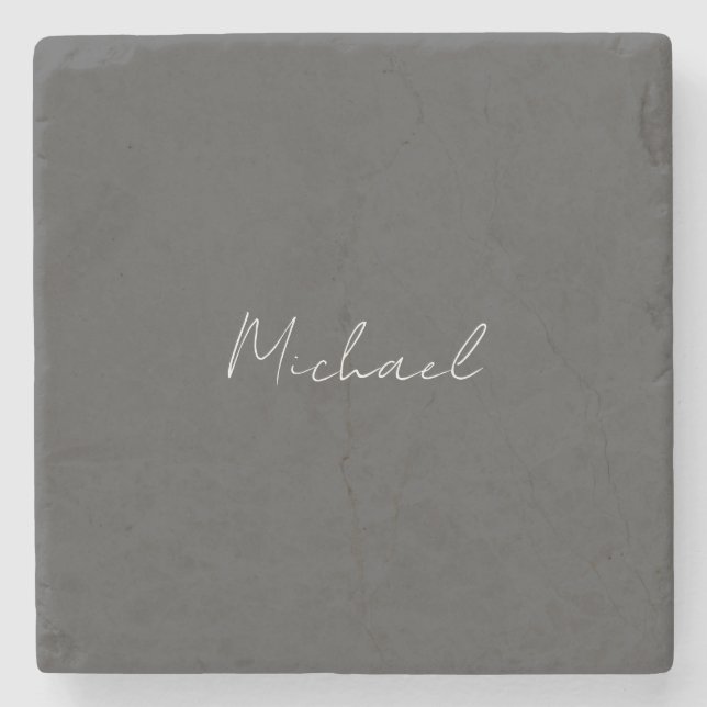 Grauweiße Handschrift Minimalistisch Ihren Namen Steinuntersetzer (Vorderseite)