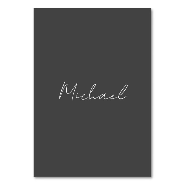 Grauweiße Handschrift Minimalistisch Ihren Namen Tischnummer (Vorderseite)