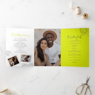 Grauweiße Limone Blüte zeichnend Fotos Hochzeit Dreifach-gefaltete Programmkarte