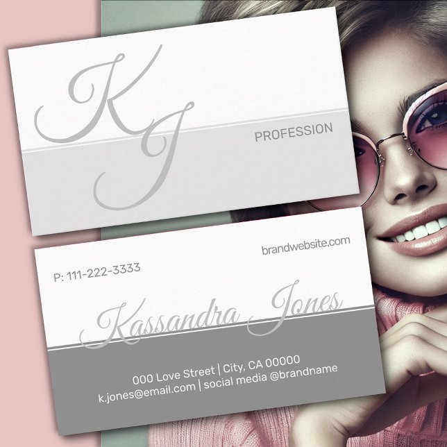 Grauweiße Minimalistische Handschrifteninitials fü Visitenkarte (Von Creator hochgeladen)