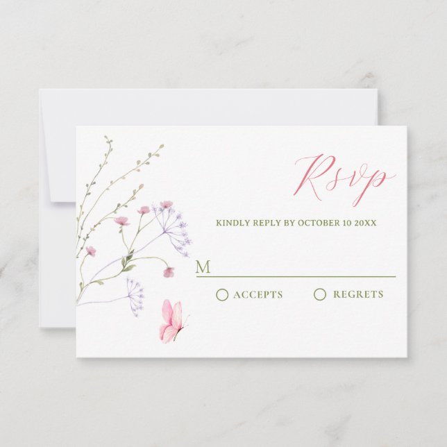 Grauweiße Wildblumen Aquarell RSVP Karte (Vorderseite)