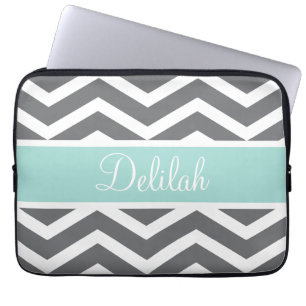 Grauweiße Zickzack Aquamarine Bezeichnung Laptopschutzhülle