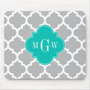 Grauweißer Marokkaner #5 Aquamarin 3 Initialmonogr Mousepad