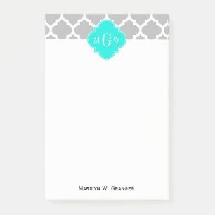 Grauweißer Marokkaner #5 Brt Aqua 3 Initialmonogra Post-it Klebezettel