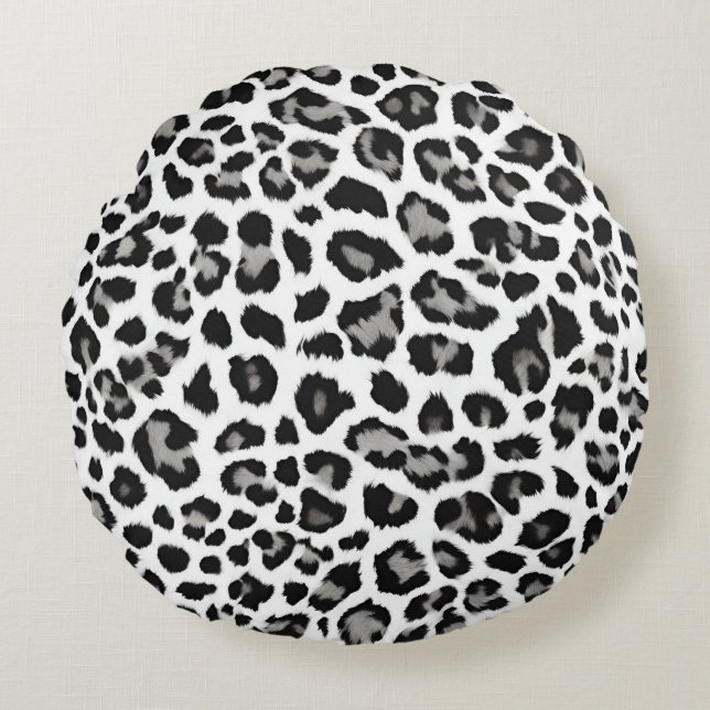 Grauweißer Schneeballleopard Rundes Kissen (Vorderseite)