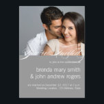 Grauweißes, einfaches, modernes Foto - Einladung z<br><div class="desc">Graue Hintergrundfarbe, weiße Schrift und Text einfach Moderne Hochzeit Einladung mit Verlobung Foto. Design von Elke Clarke©. Passen Sie Ihren Namen, Ihre Foto- und Hochzeitsinformation an. Für andere Farben kontaktieren Sie bitte den Designer.</div>