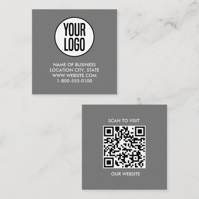 Grauweißes Logo und QR-Code Quadratische Visitenkarte (Vorne/Hinten)