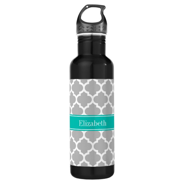 Grauweißes marokkanisches Monogramm #5 Aquamariner Trinkflasche (Vorderseite)