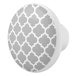 Grauweißes marokkanisches Quatrefolienmuster #5 Keramikknauf