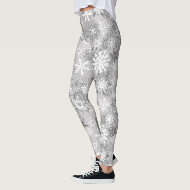 Grauweißes Schneeflockenmuster Leggings Weihnachte (Links)