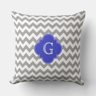 Grauweißes Zickzack Cobalt Blue Quatrefolienmonogr Kissen