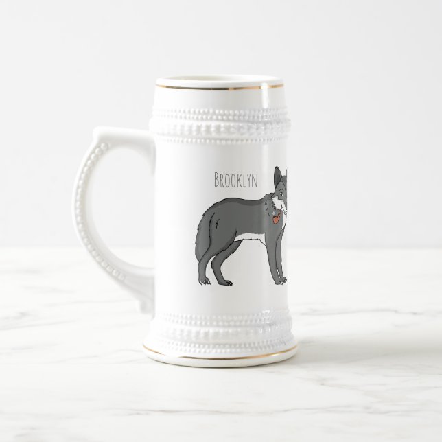 Grauwolf mit Pipe-Cartoon-Abbildung Bierglas (Links)