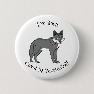 Grauwolf mit Pipe-Cartoon-Abbildung Button