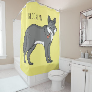 Grauwolf mit Pipe-Cartoon-Abbildung Duschvorhang