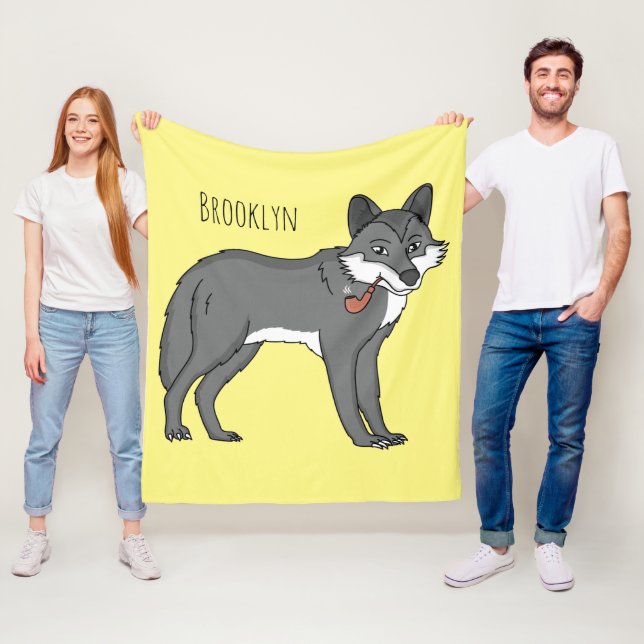 Grauwolf mit Pipe-Cartoon-Abbildung Fleecedecke (Beispiel)
