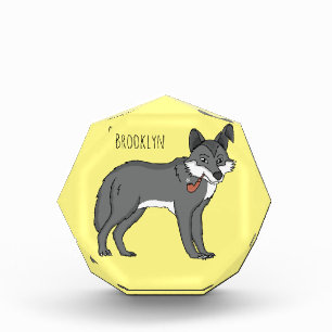 Grauwolf mit Pipe-Cartoon-Abbildung Fotoblock