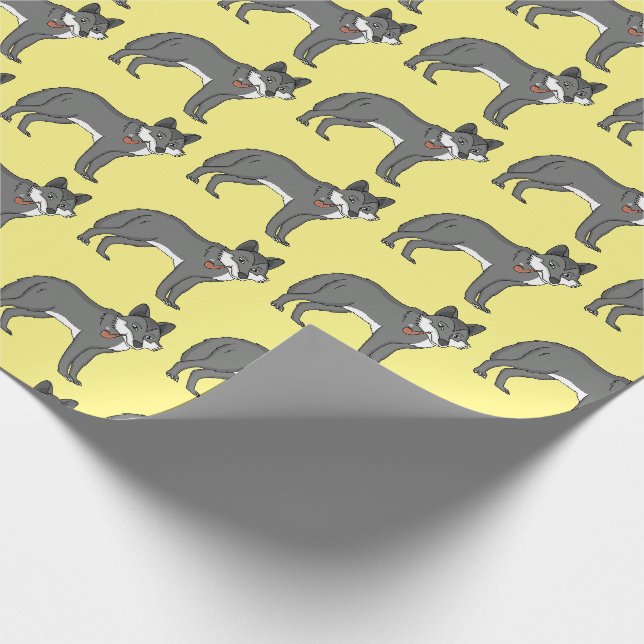 Grauwolf mit Pipe-Cartoon-Abbildung Geschenkpapier (Ecke)