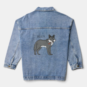 Grauwolf mit Pipe-Cartoon-Abbildung Jeansjacke