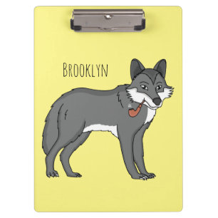 Grauwolf mit Pipe-Cartoon-Abbildung Klemmbrett