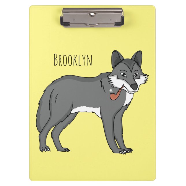 Grauwolf mit Pipe-Cartoon-Abbildung Klemmbrett (Vorderseite)