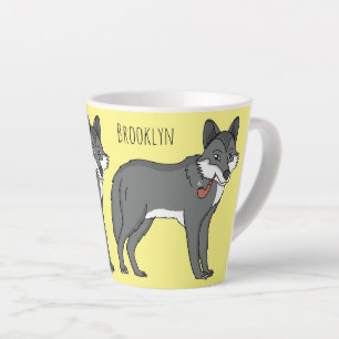 Grauwolf mit Pipe-Cartoon-Abbildung Milchtasse