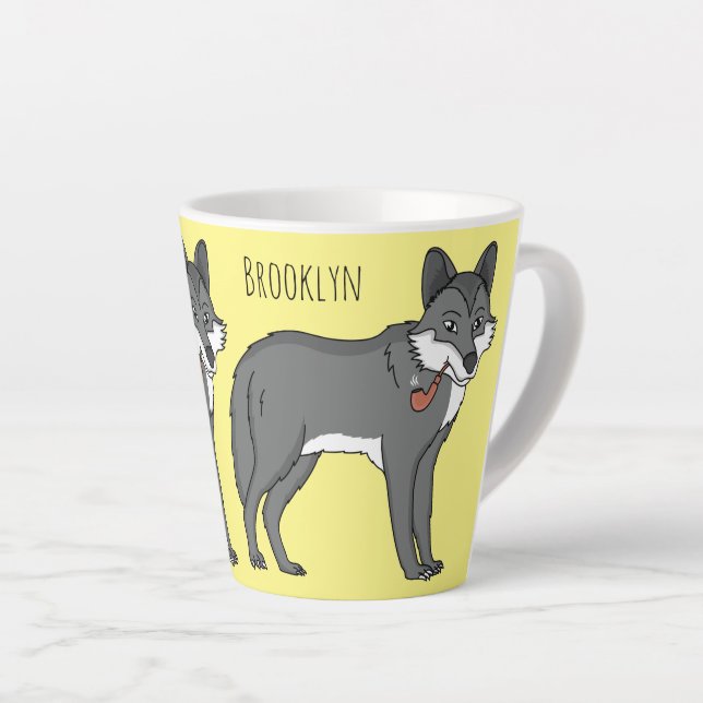 Grauwolf mit Pipe-Cartoon-Abbildung Milchtasse (Rechte Ecke)